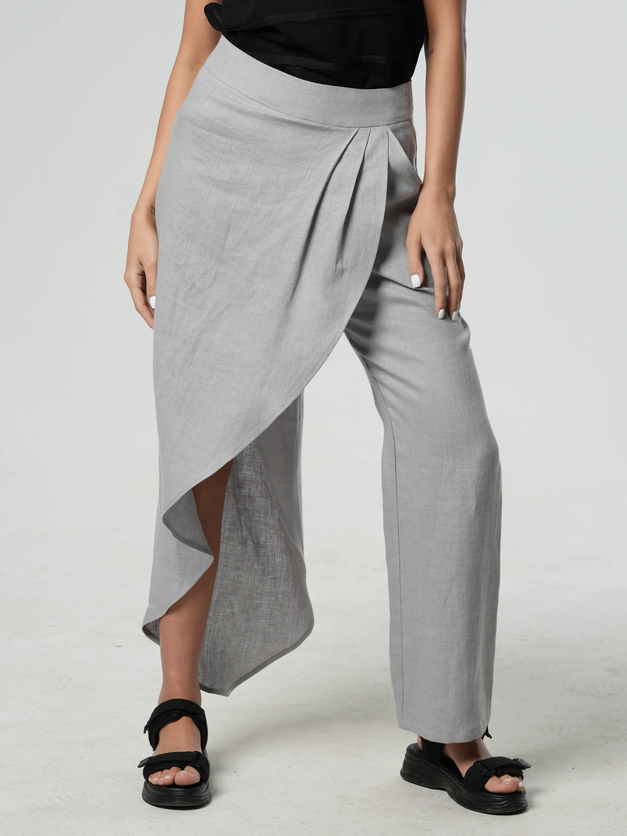 Loose Linen Pants In Gray