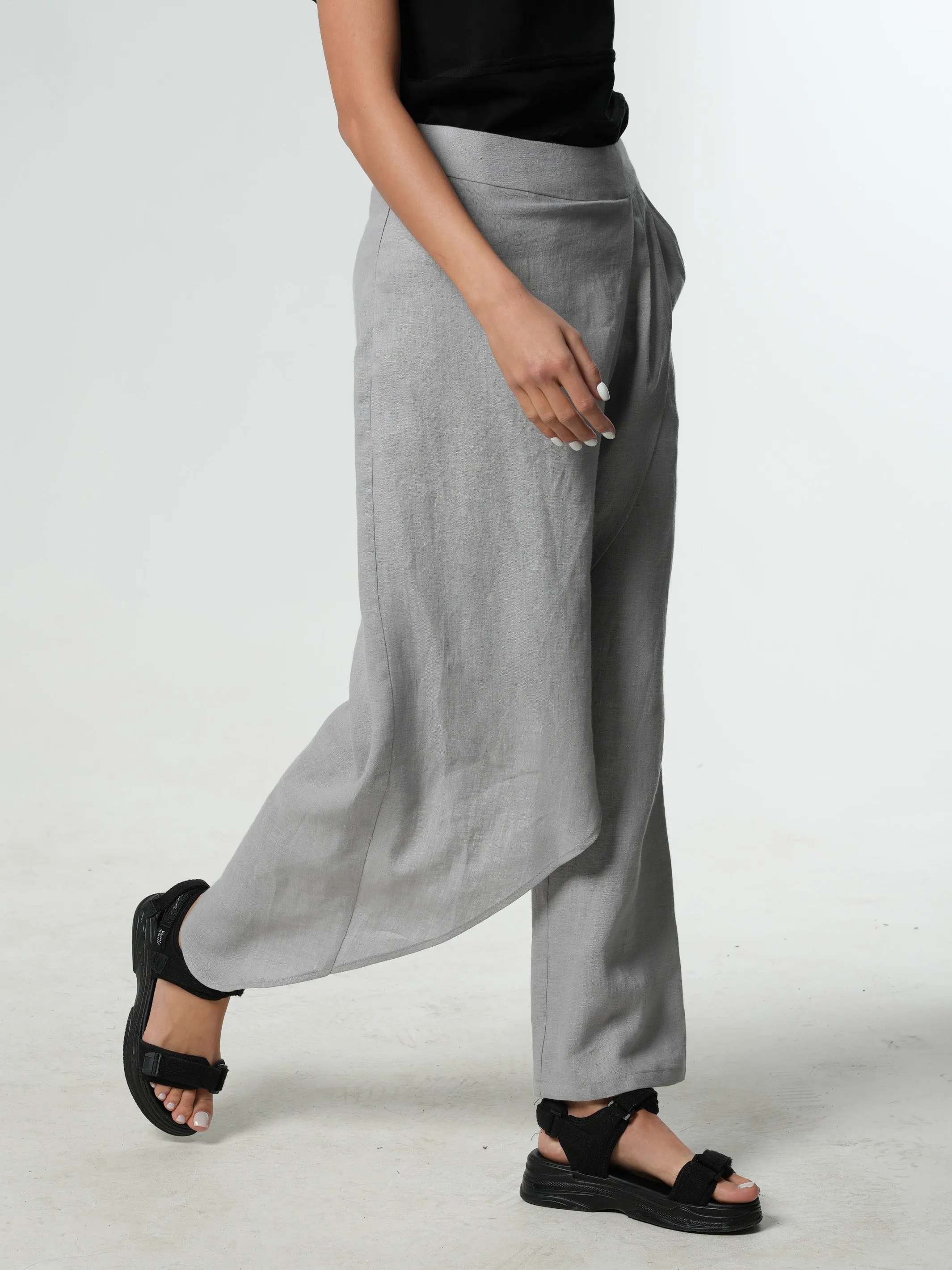 Loose Linen Pants In Gray