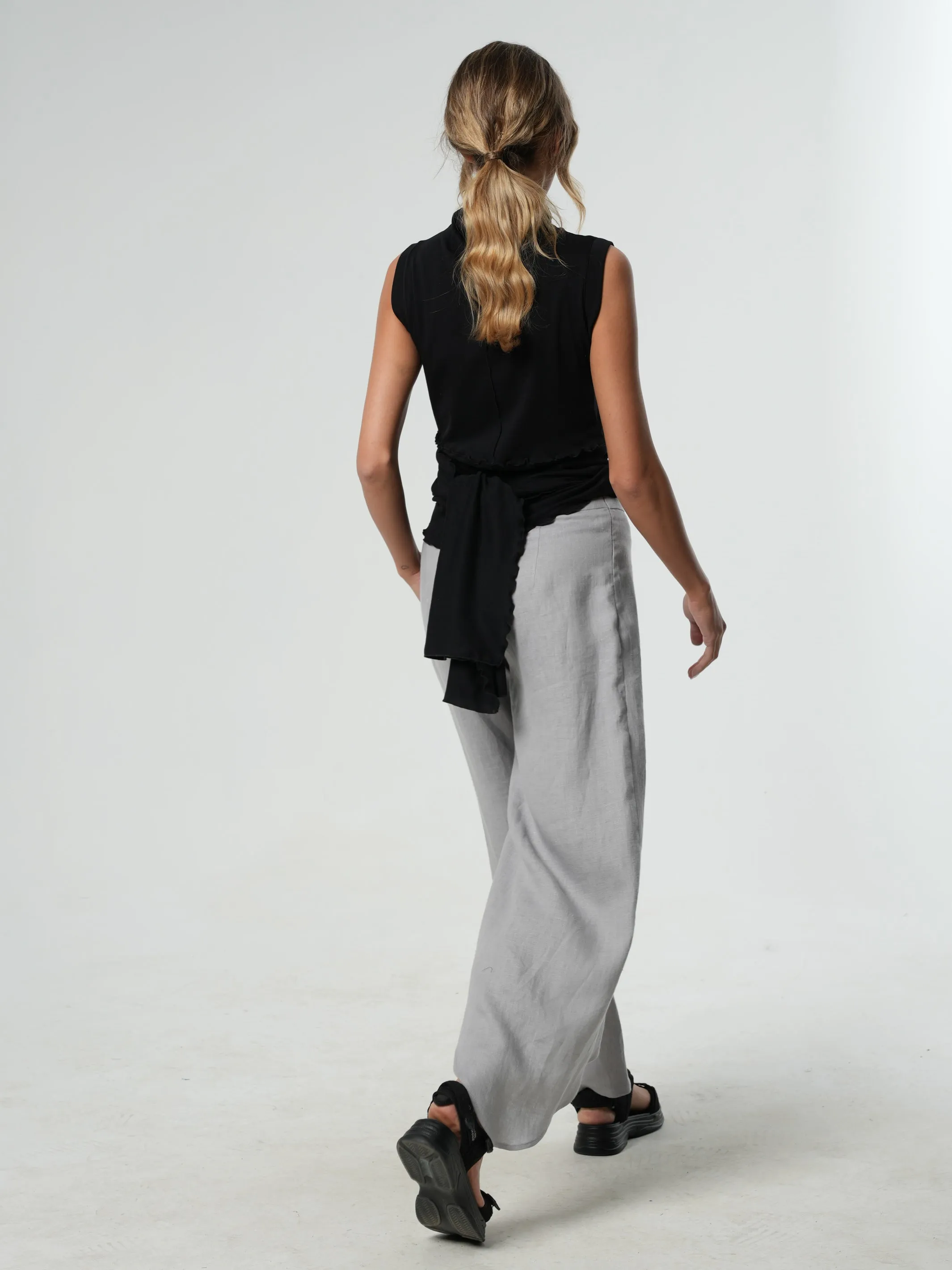 Loose Linen Pants In Gray