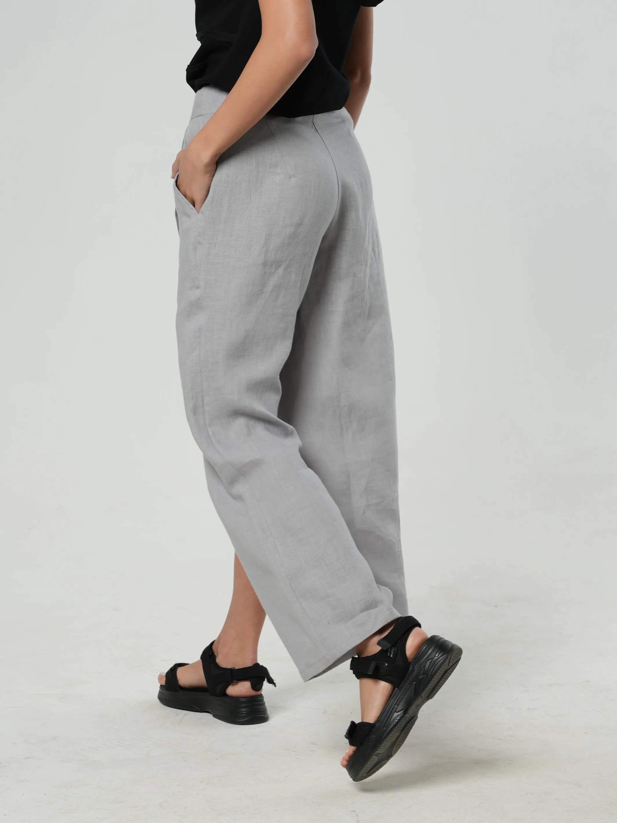 Loose Linen Pants In Gray