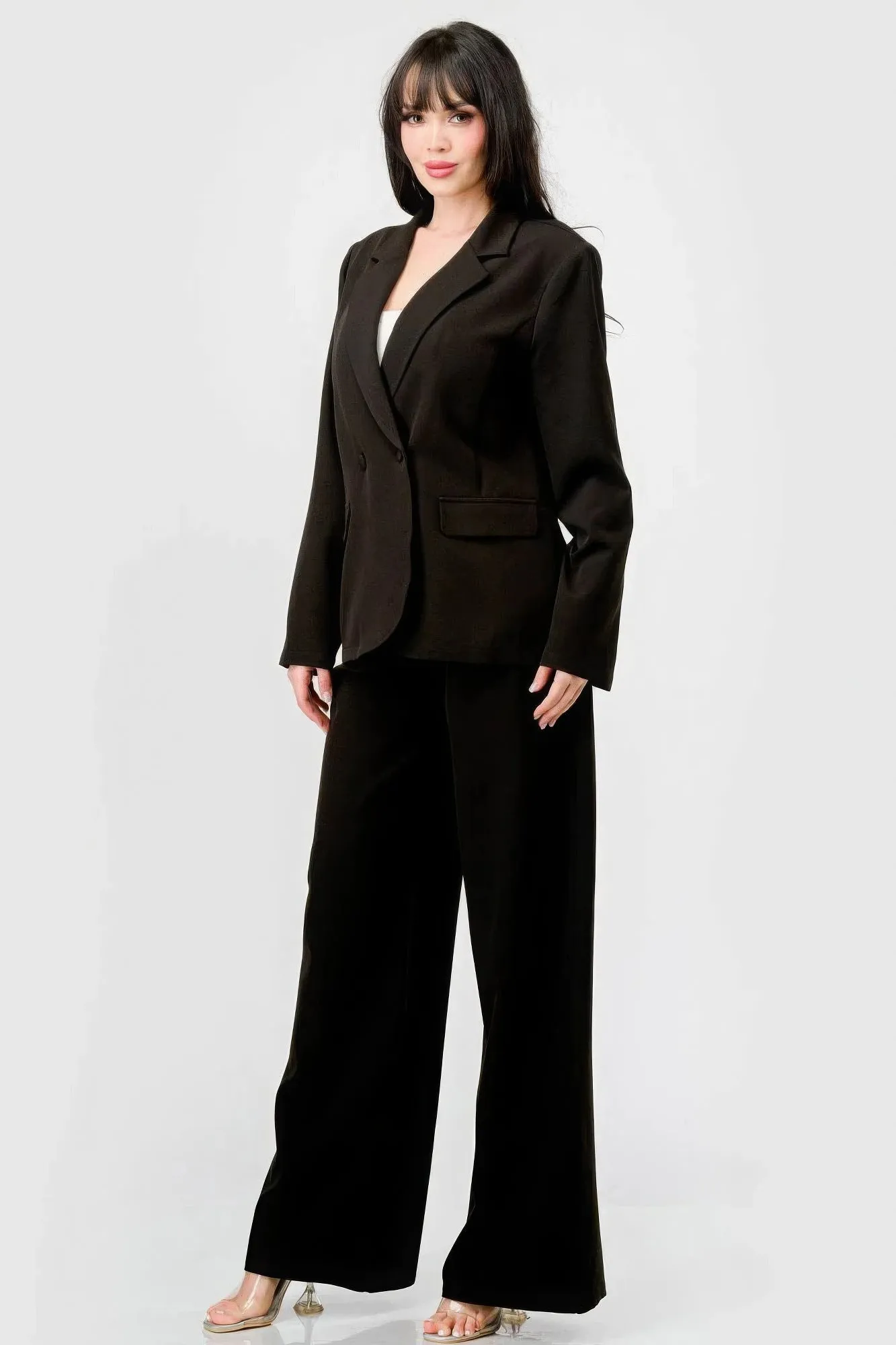 Luxe Comfort Stretch Blazer & Wide Leg Pants Set - Loose Fit