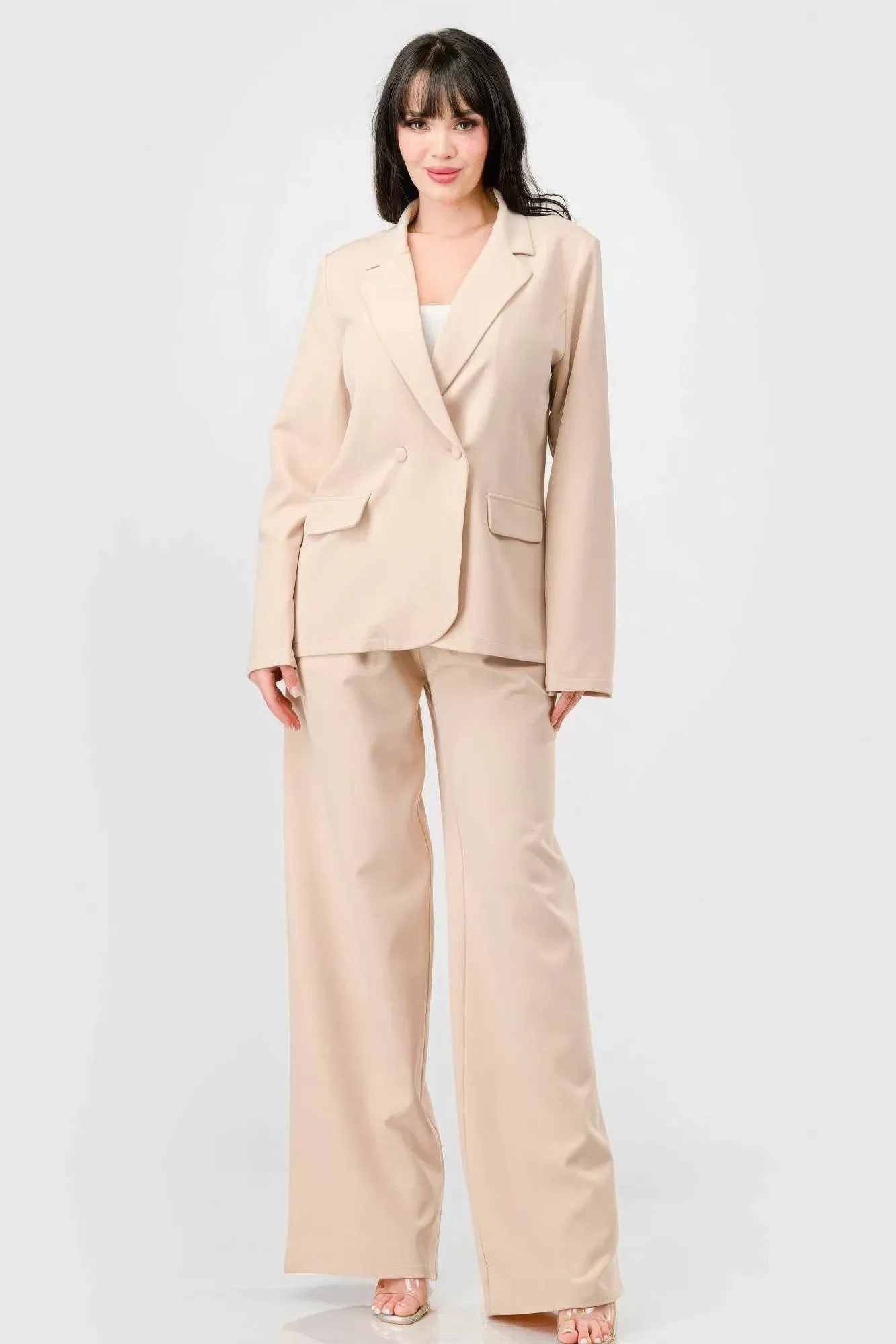 Luxe Comfort Stretch Blazer & Wide Leg Pants Set - Loose Fit