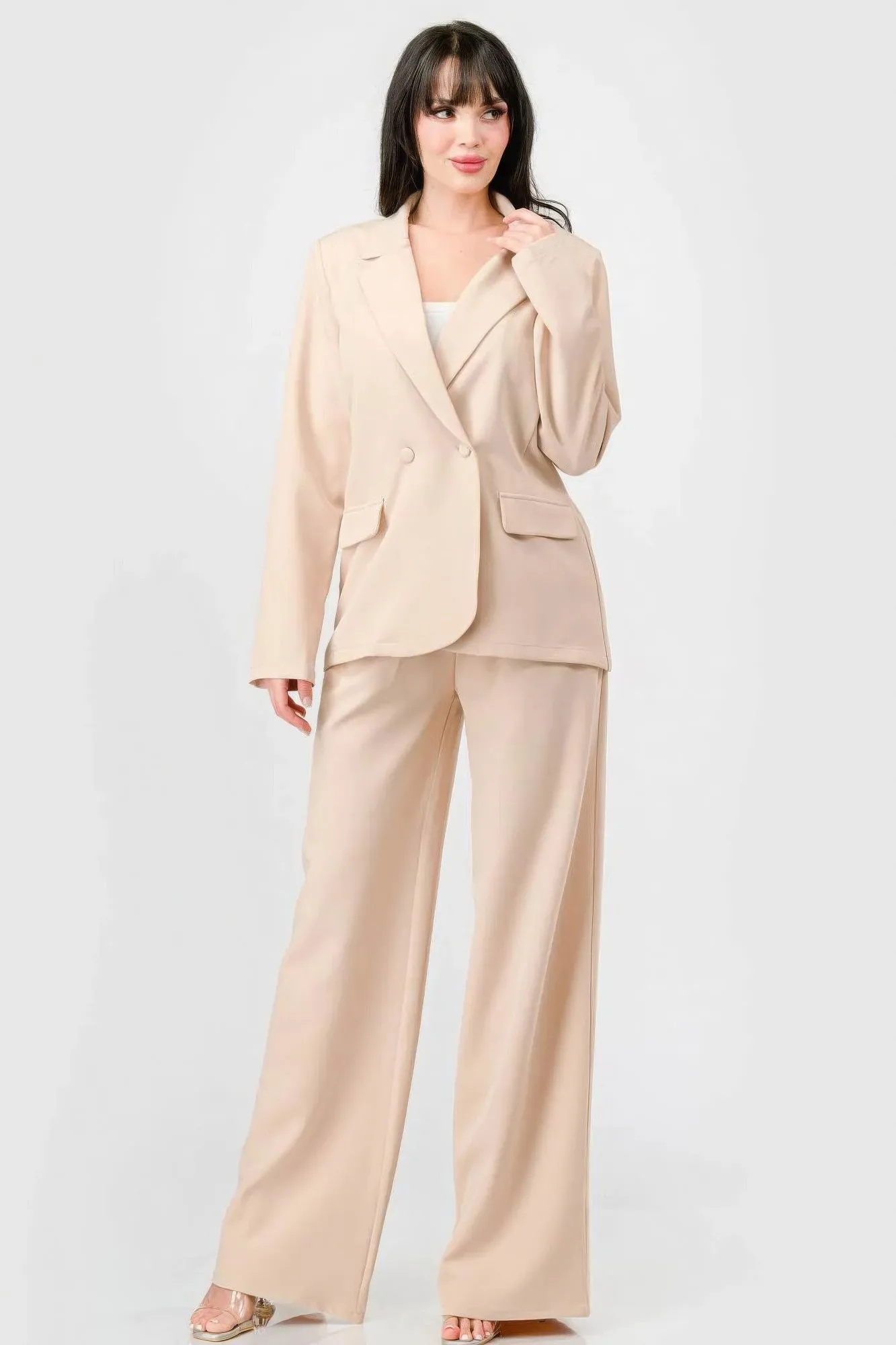 Luxe Comfort Stretch Blazer & Wide Leg Pants Set - Loose Fit