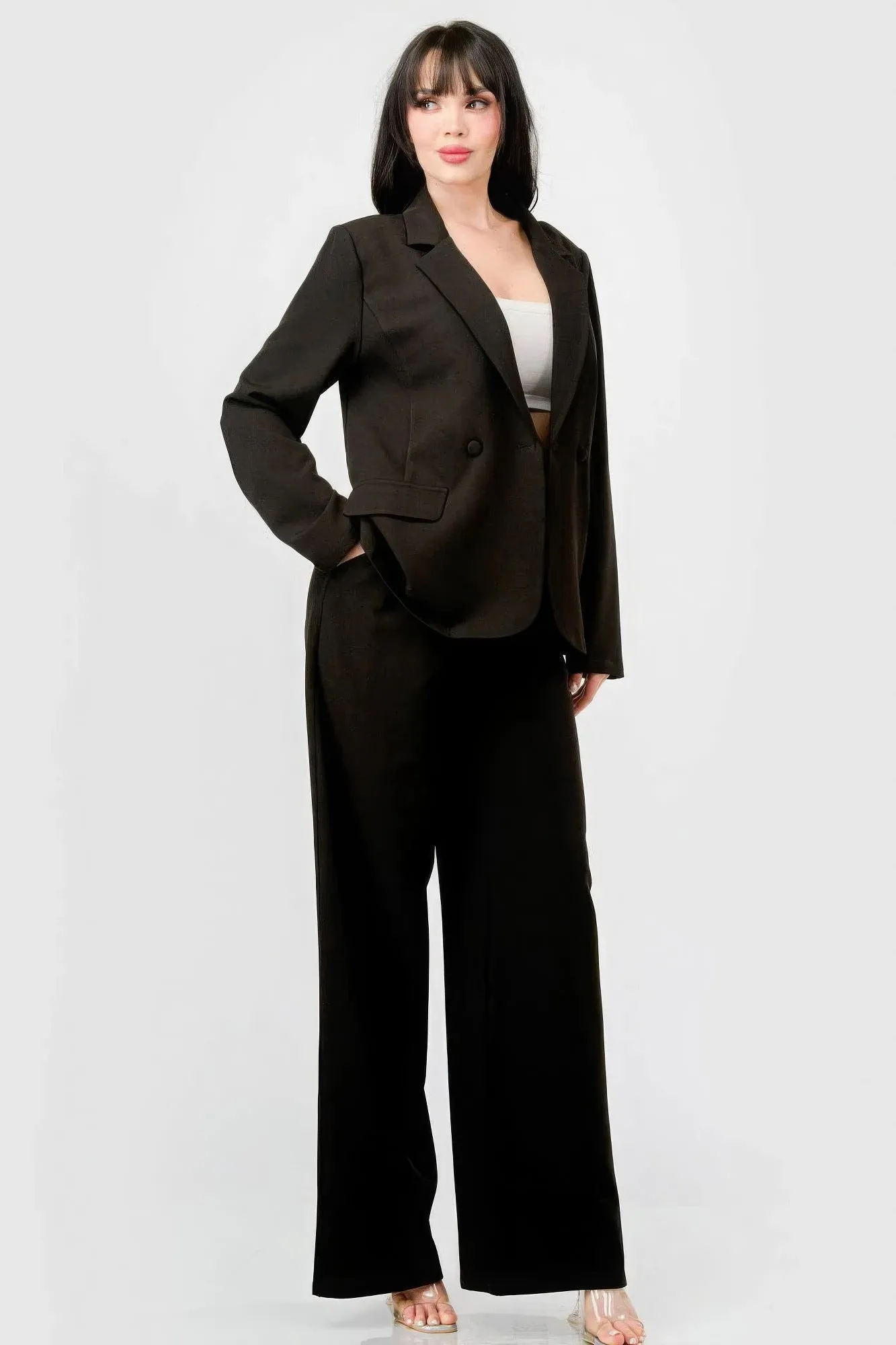 Luxe Comfort Stretch Blazer & Wide Leg Pants Set - Loose Fit