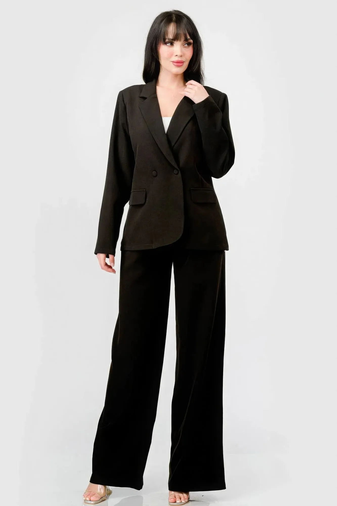 Luxe Comfort Stretch Blazer & Wide Leg Pants Set - Loose Fit