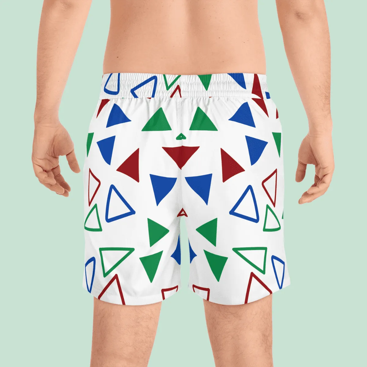 Men's White And Colored Triangle Swim Shorts