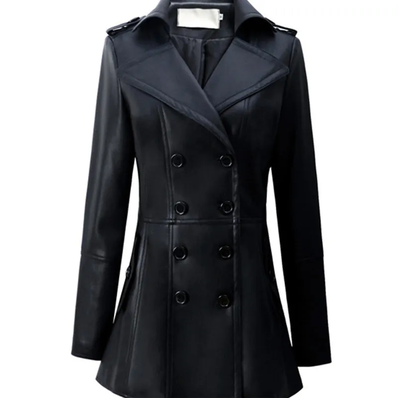 Mid-length Leather Wind Coat Women's Large Swing Coat