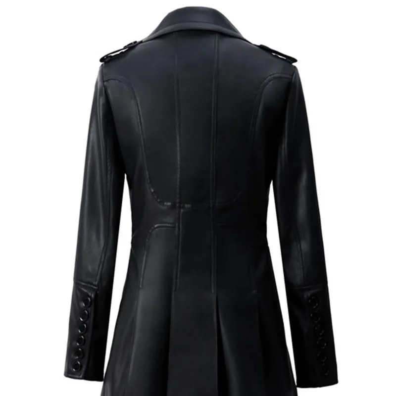 Mid-length Leather Wind Coat Women's Large Swing Coat