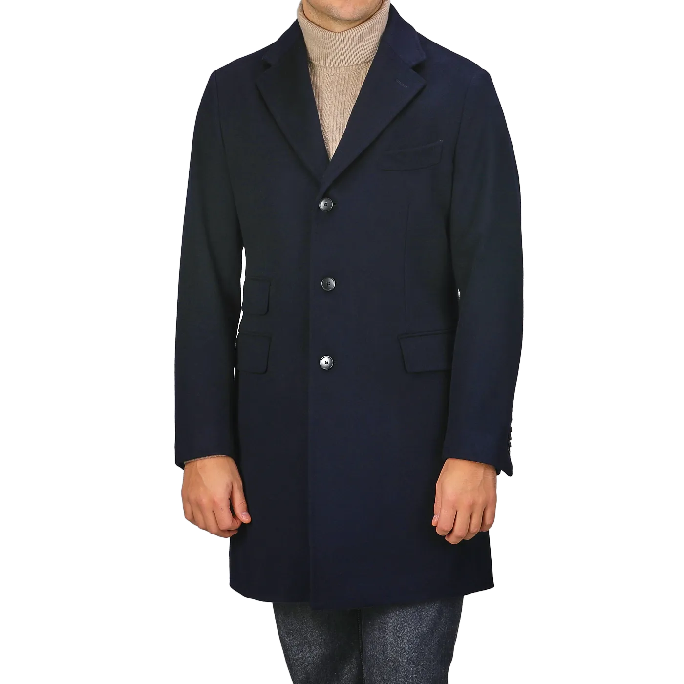 Navy Blue Loro Piana Wool Tailored Coat