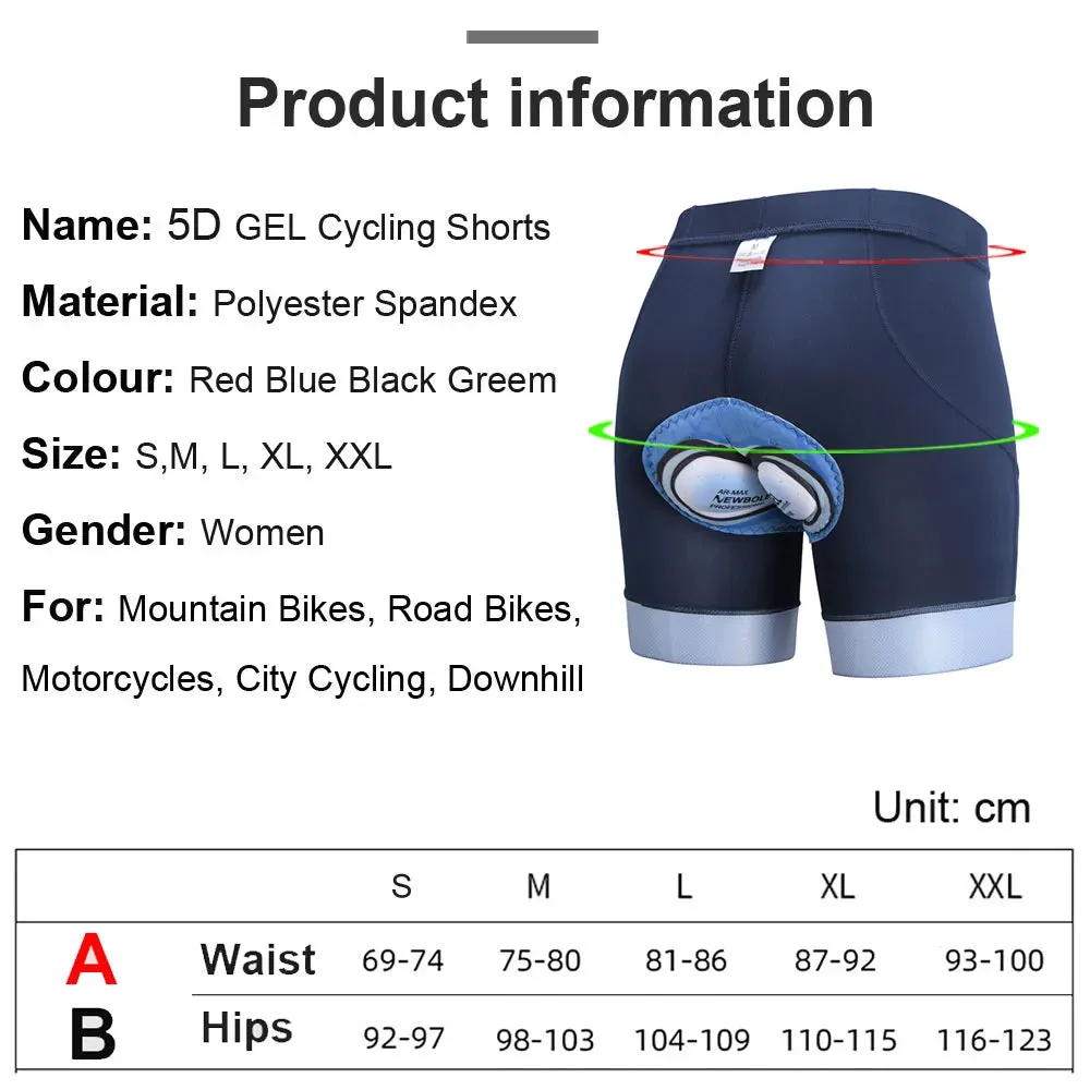 NEWBOLER Woman's Cycling Shorts 5D GEL Pad Breathable Bicycle Underpant Shockproof Cycling Underwear MTB Road Bike Riding Shorts