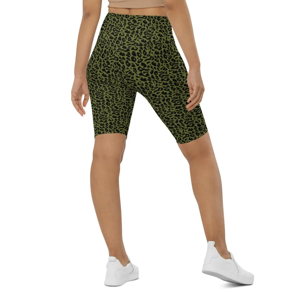 Olive Green Leopard Skin Bike Shorts