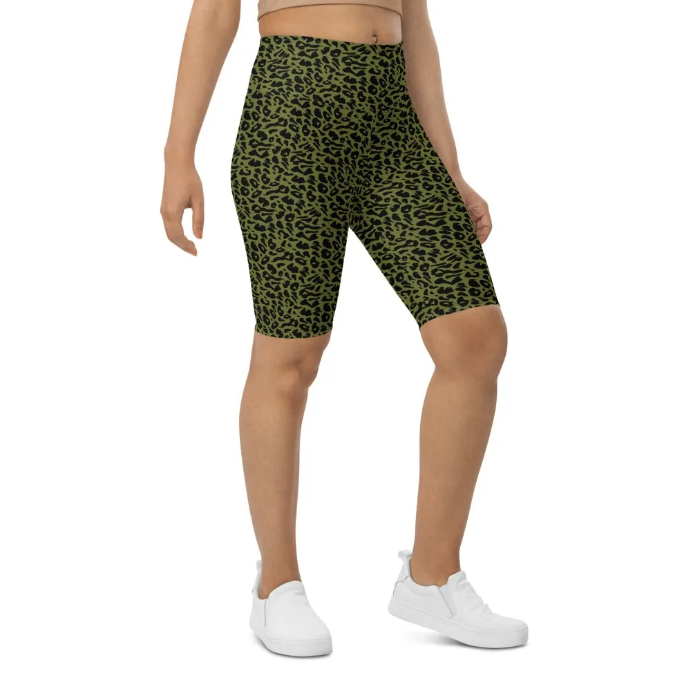 Olive Green Leopard Skin Bike Shorts