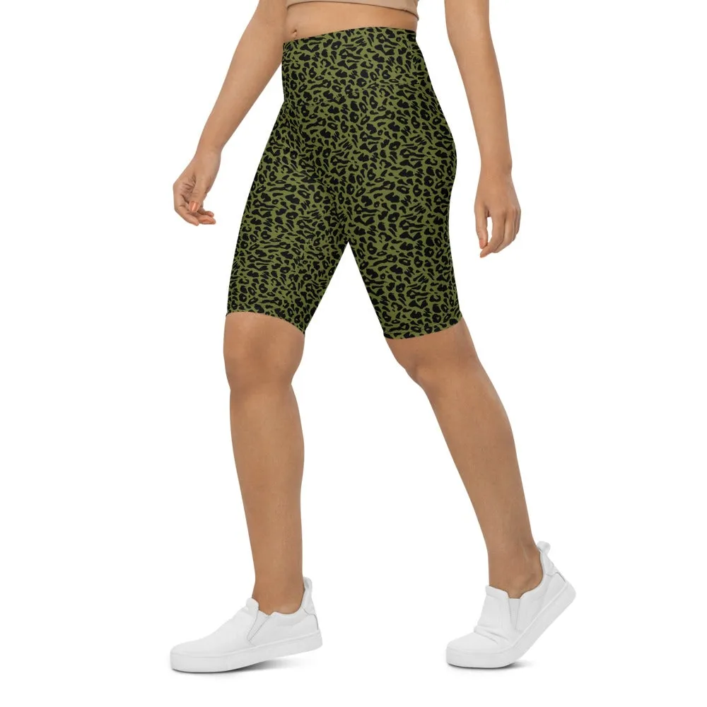 Olive Green Leopard Skin Bike Shorts