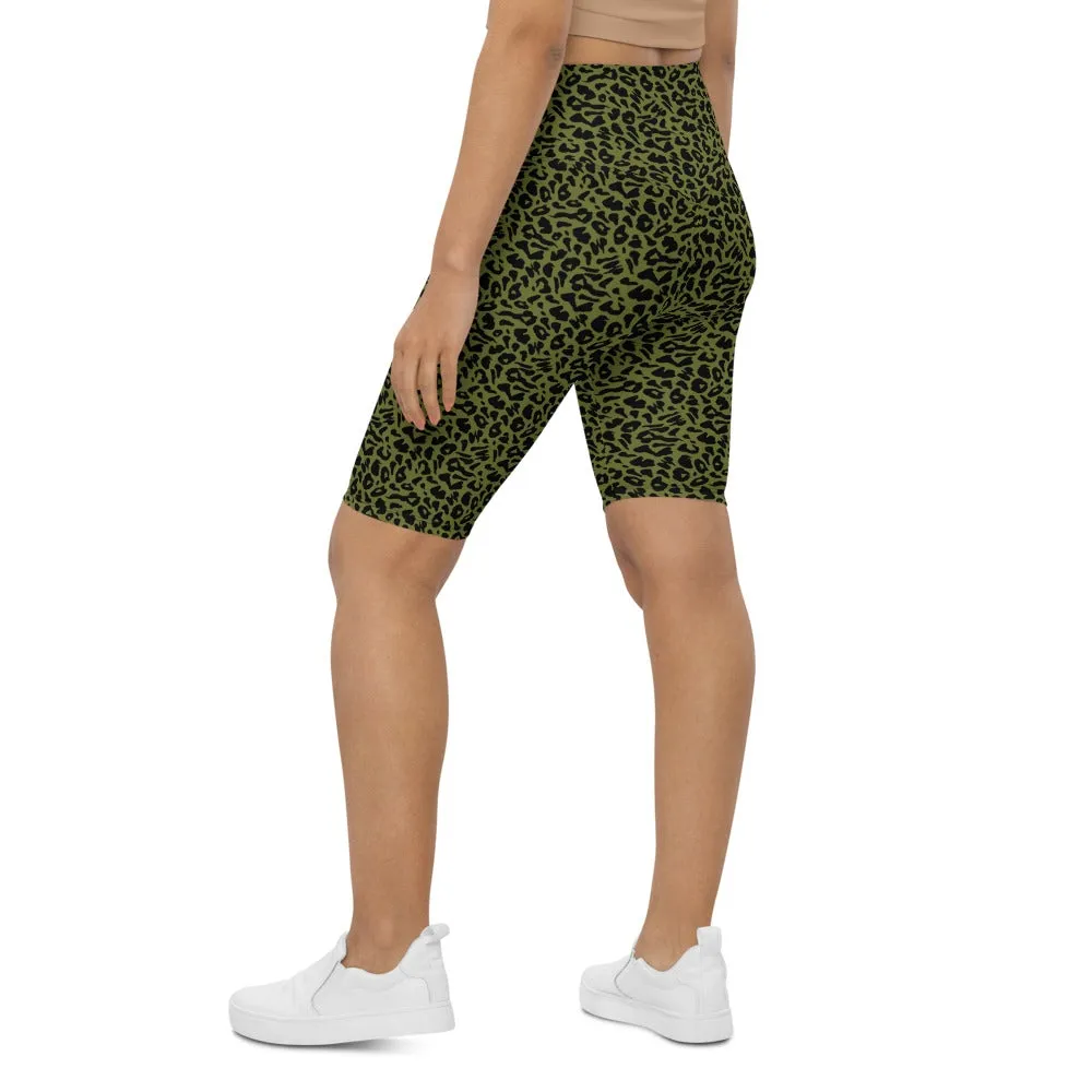 Olive Green Leopard Skin Bike Shorts