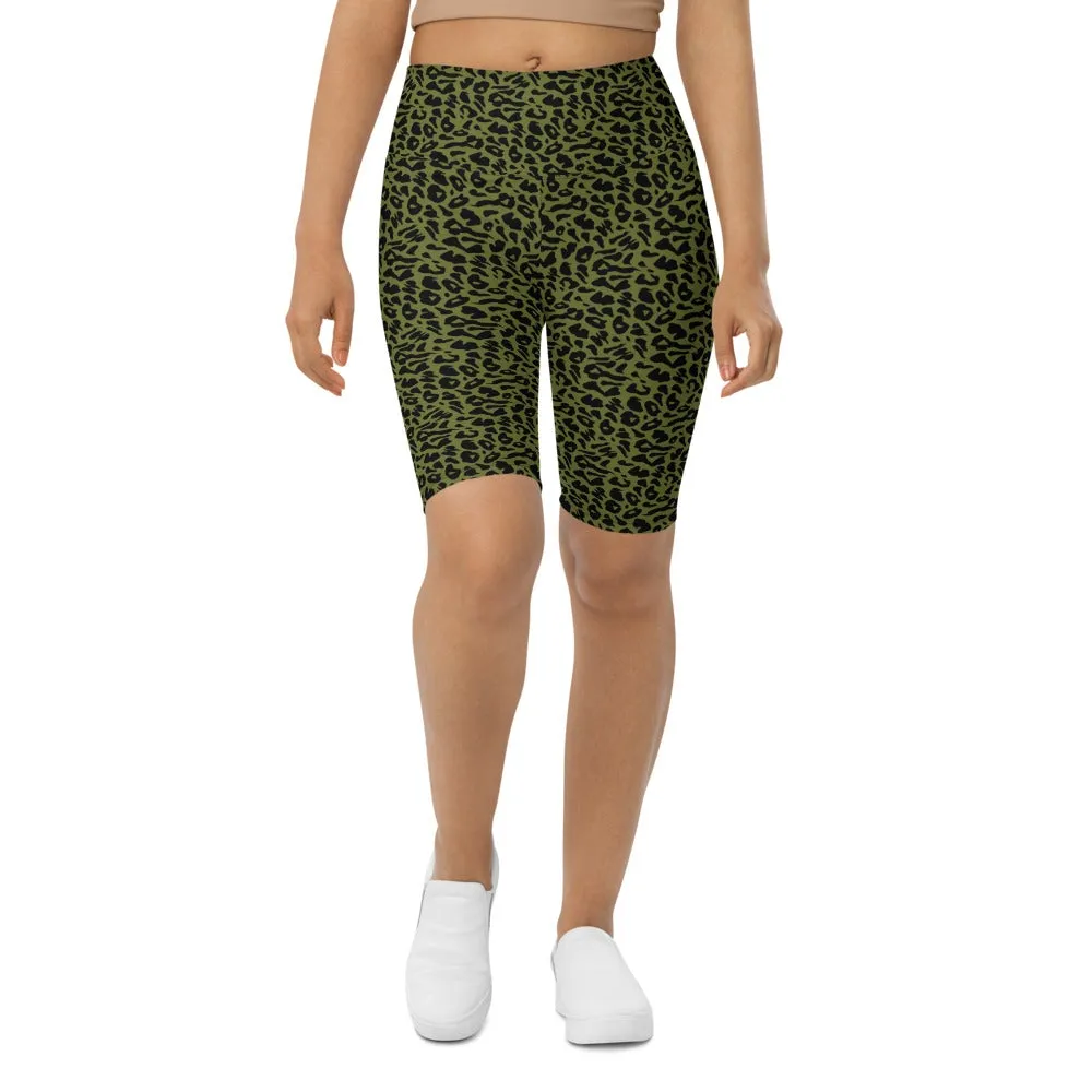 Olive Green Leopard Skin Bike Shorts