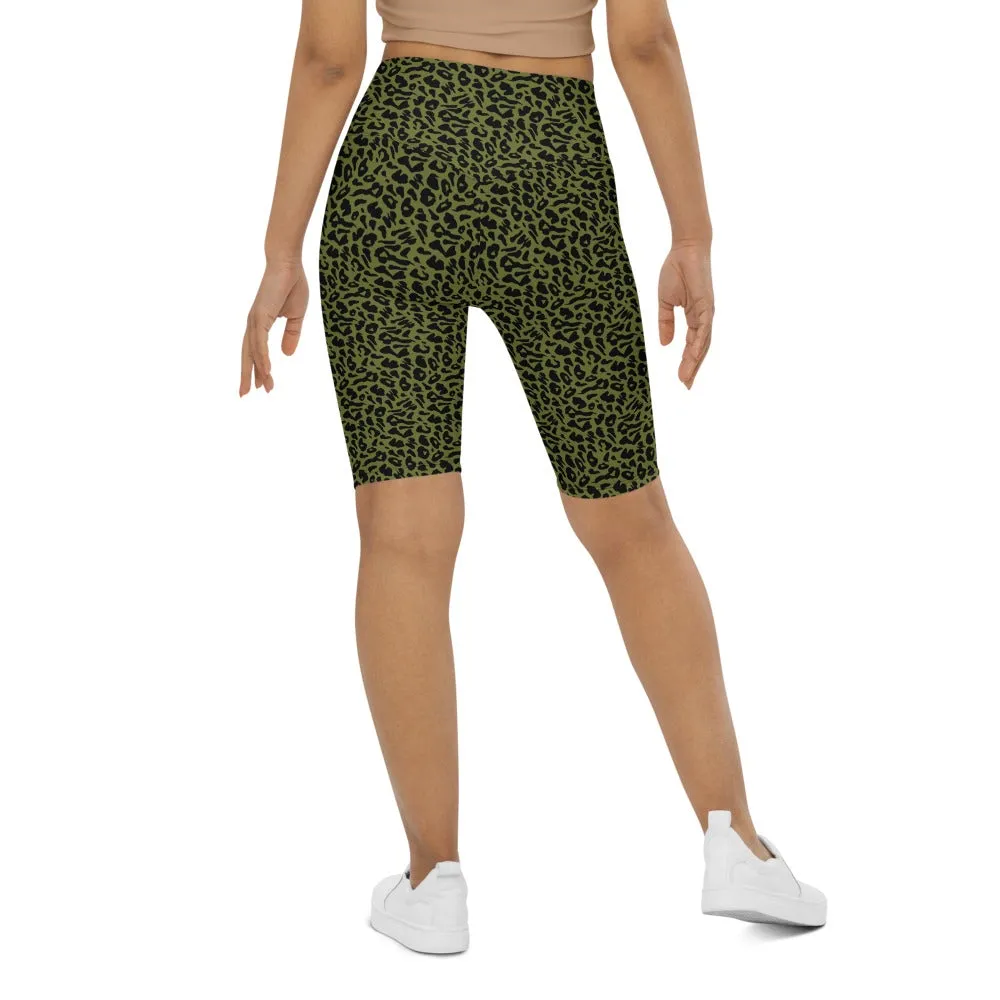 Olive Green Leopard Skin Bike Shorts