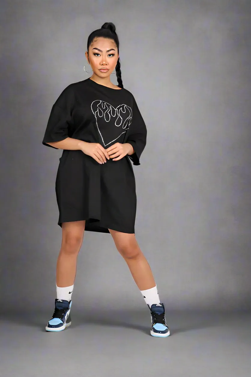 Oversized T-Shirt Dress With Diamanté Heart