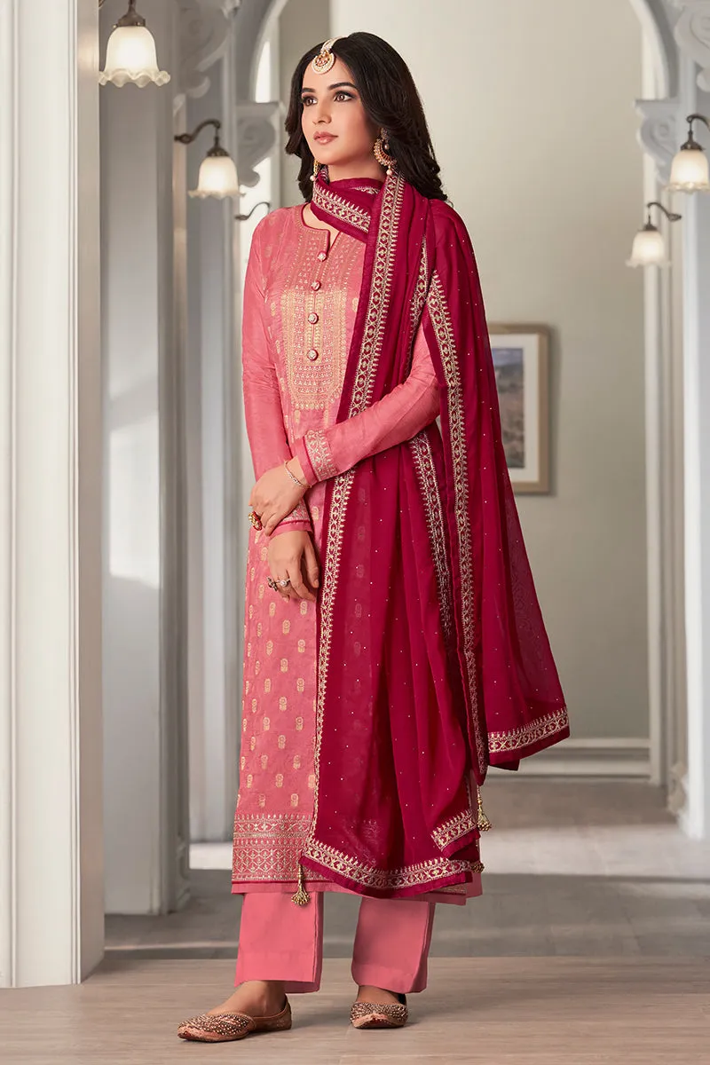 Pink Dola Jacquard Silk Festival Salwar Kameez