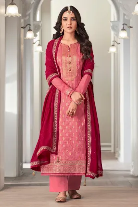 Pink Dola Jacquard Silk Festival Salwar Kameez