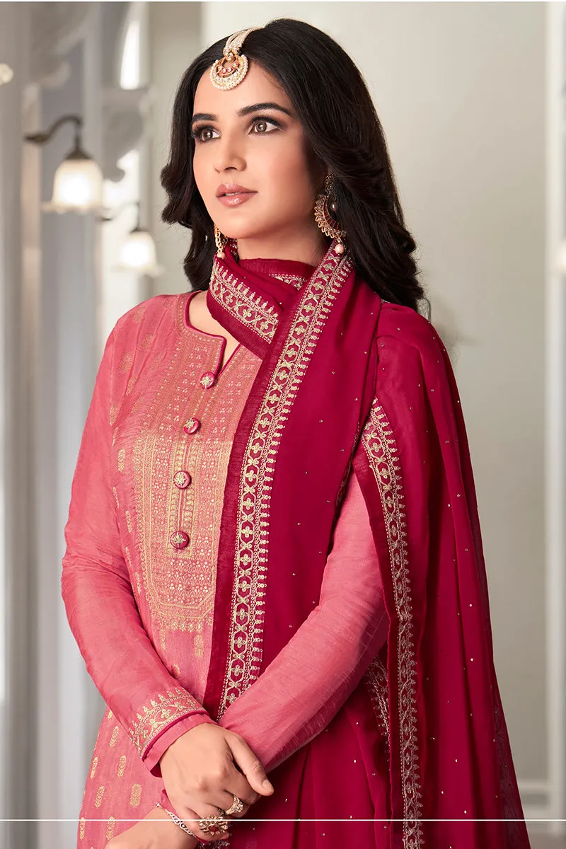 Pink Dola Jacquard Silk Festival Salwar Kameez