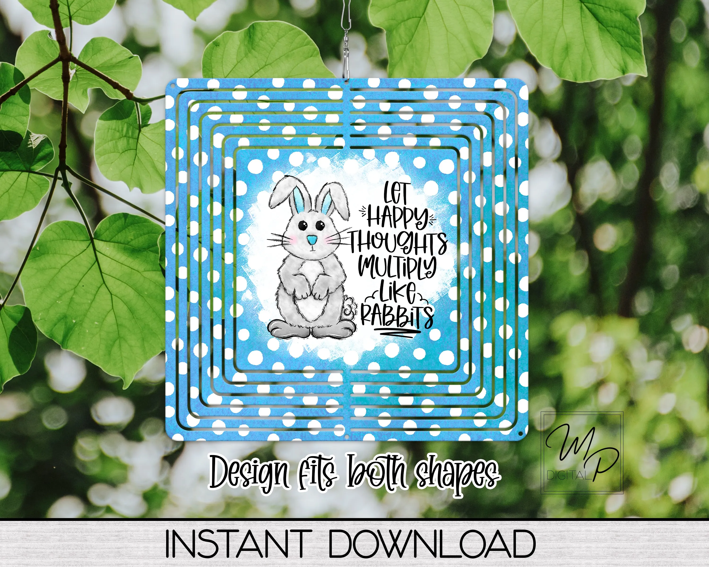 Rabbit Garden Wind Spinner PNG Design for Sublimation, Digital Download