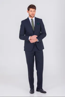 Regular Fit Navy Notch Lapel Wool Blend Classic Suit