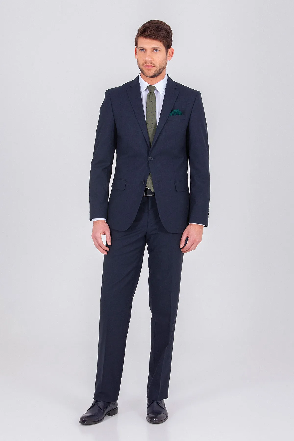 Regular Fit Navy Notch Lapel Wool Blend Classic Suit