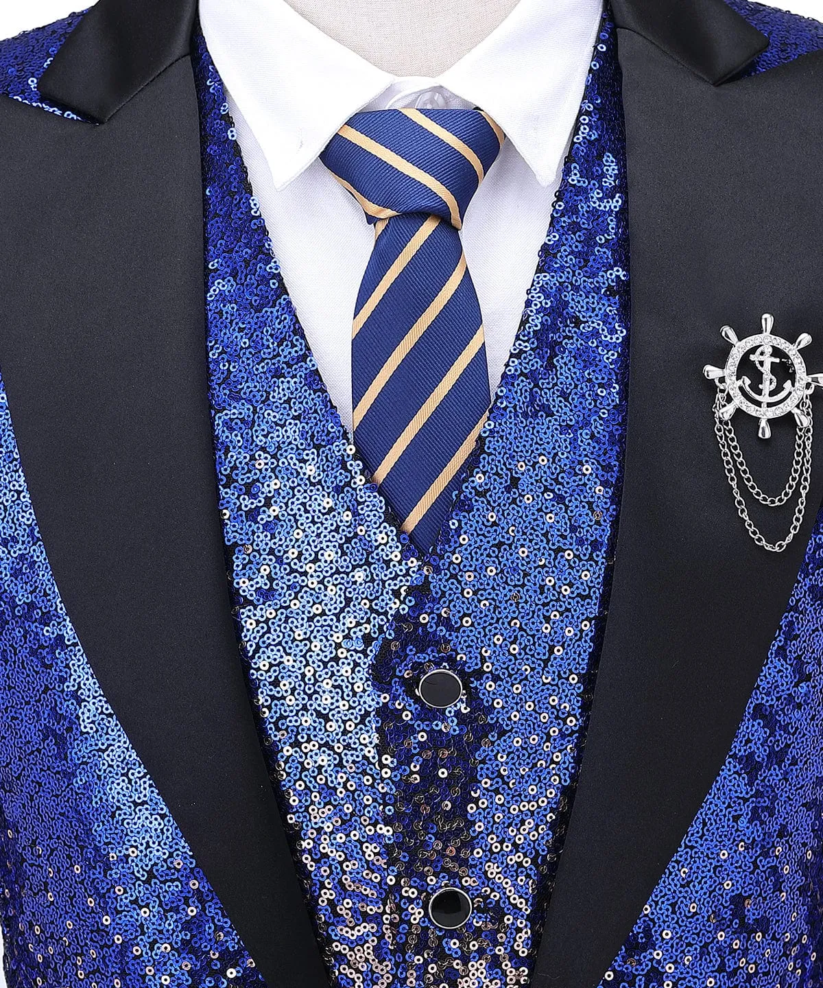 Sequins Formal Peak Lapel 3 Pieces Mens Suit Tuxedos (Blazer vest Pants)