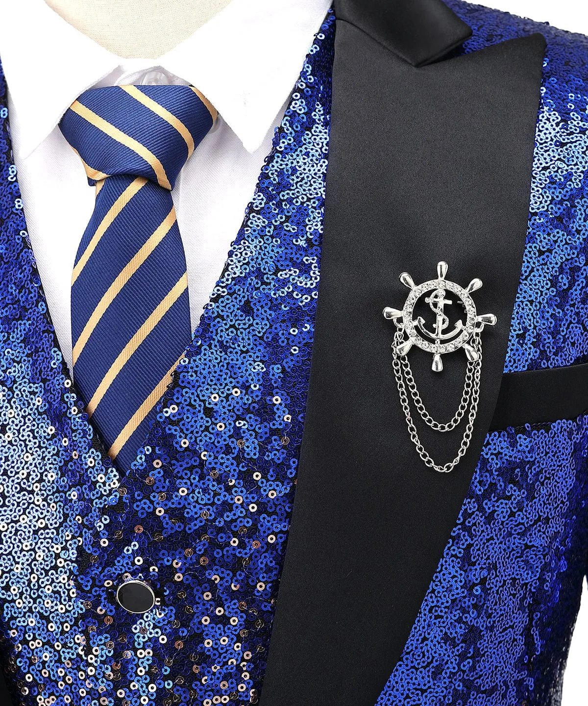 Sequins Formal Peak Lapel 3 Pieces Mens Suit Tuxedos (Blazer vest Pants)