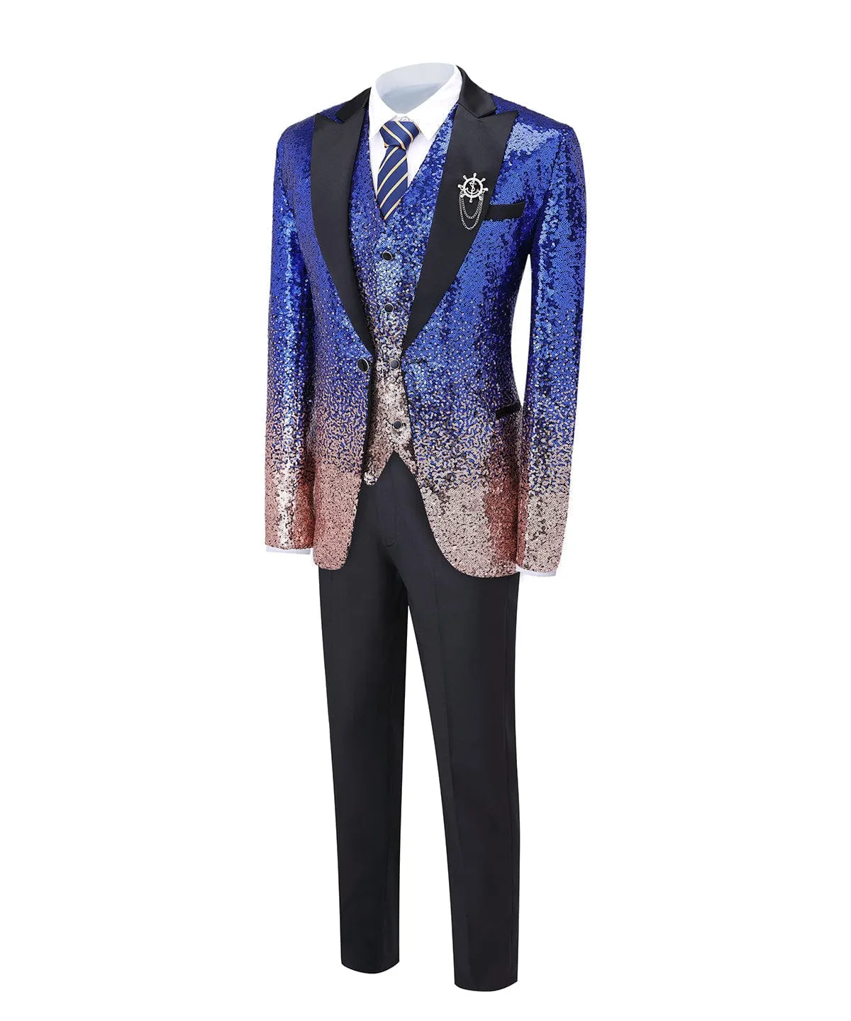 Sequins Formal Peak Lapel 3 Pieces Mens Suit Tuxedos (Blazer vest Pants)