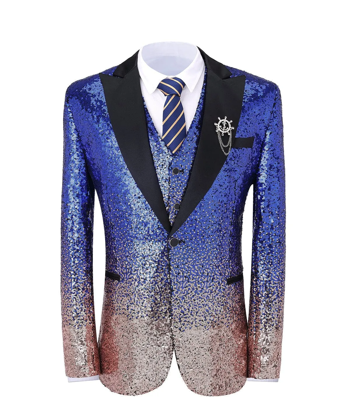 Sequins Formal Peak Lapel 3 Pieces Mens Suit Tuxedos (Blazer vest Pants)