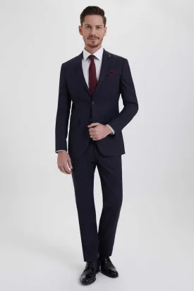 Slim Fit Navy Peak Lapel Wool Blend Casual Suit