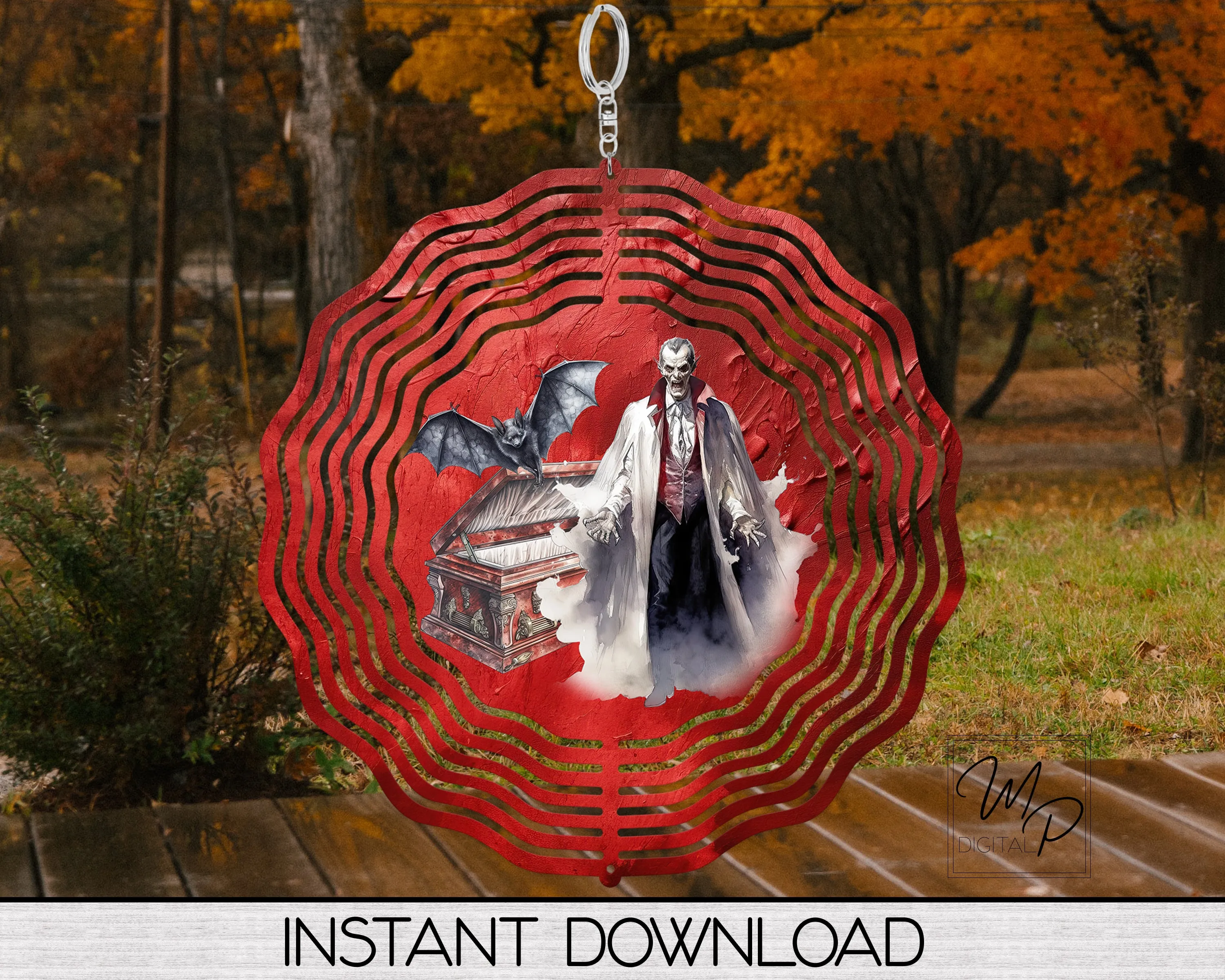 Spooky Halloween Vampire Garden Wind Spinner PNG Design for Sublimation, Digital Download