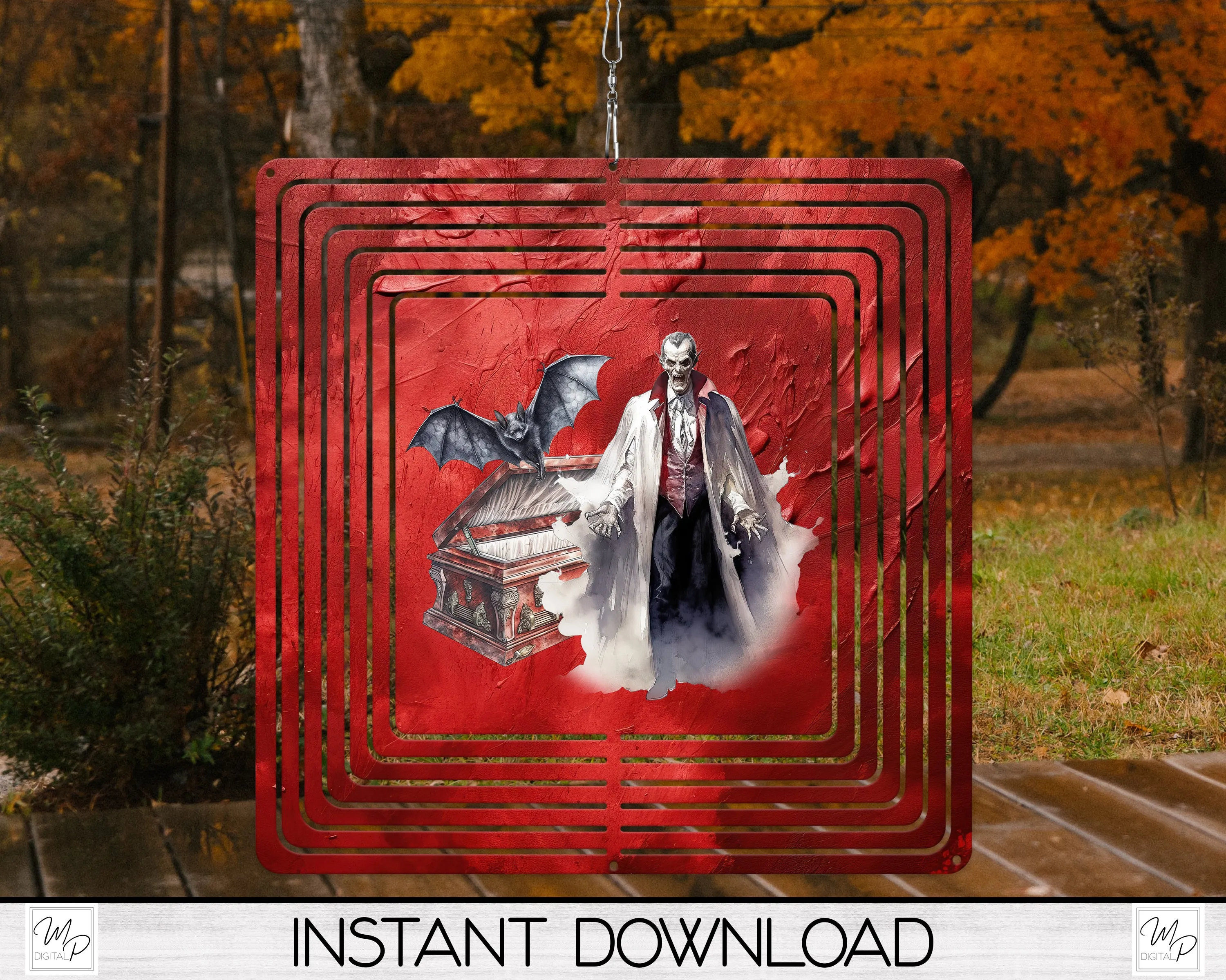 Spooky Halloween Vampire Garden Wind Spinner PNG Design for Sublimation, Digital Download