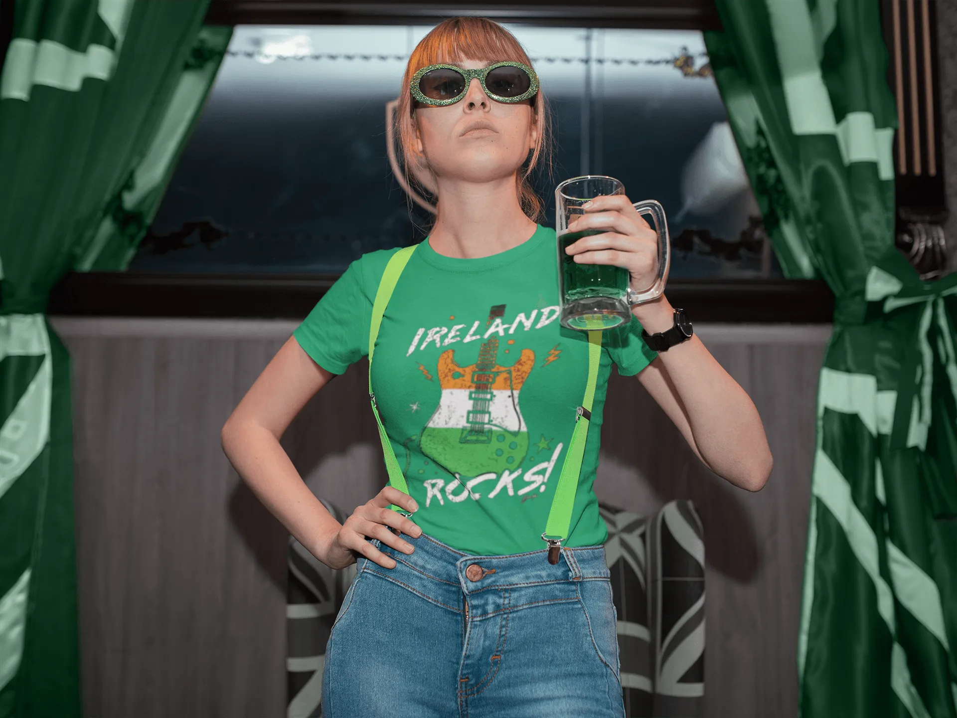 St. Patrick's Day T-shirt Ireland Rocks Short Sleeve DTG Printed Crew Neck Unisex Top