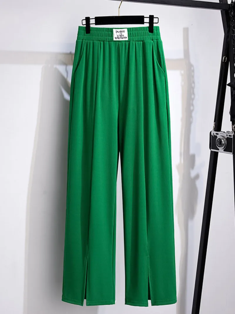 summer high waist straight pants loose ice silk trousers