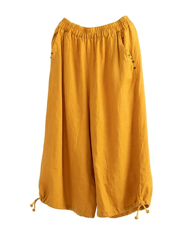 Summer Linen Loose Cropped Wide-Leg Pants