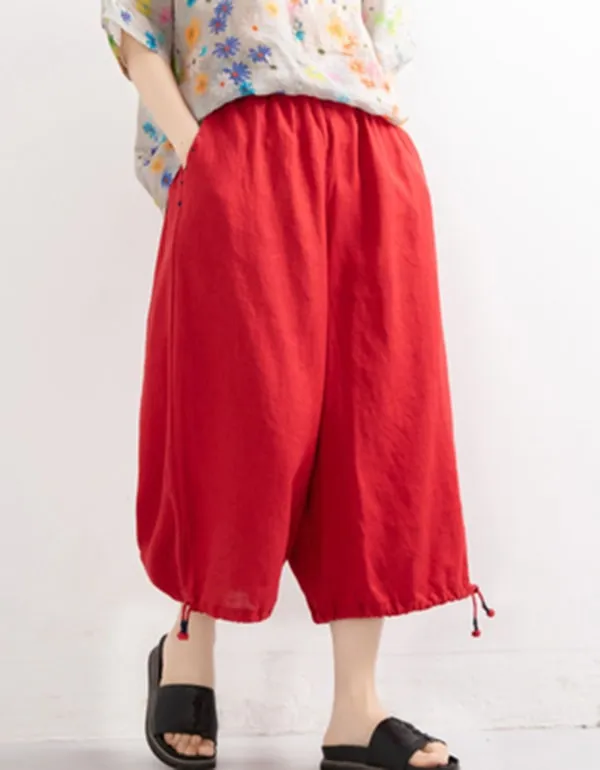 Summer Linen Loose Cropped Wide-Leg Pants