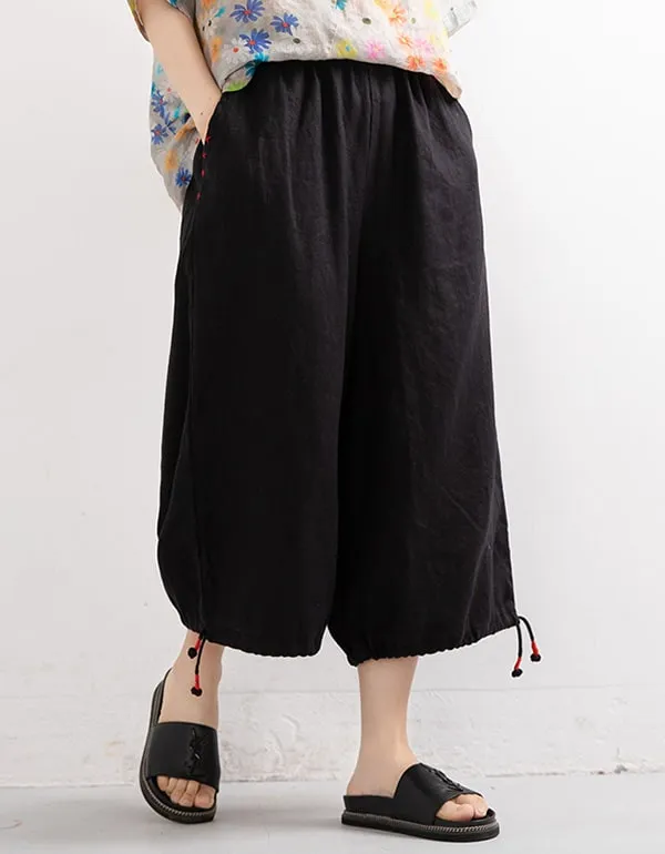 Summer Linen Loose Cropped Wide-Leg Pants