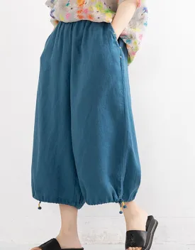 Summer Linen Loose Cropped Wide-Leg Pants