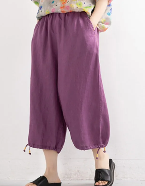 Summer Linen Loose Cropped Wide-Leg Pants