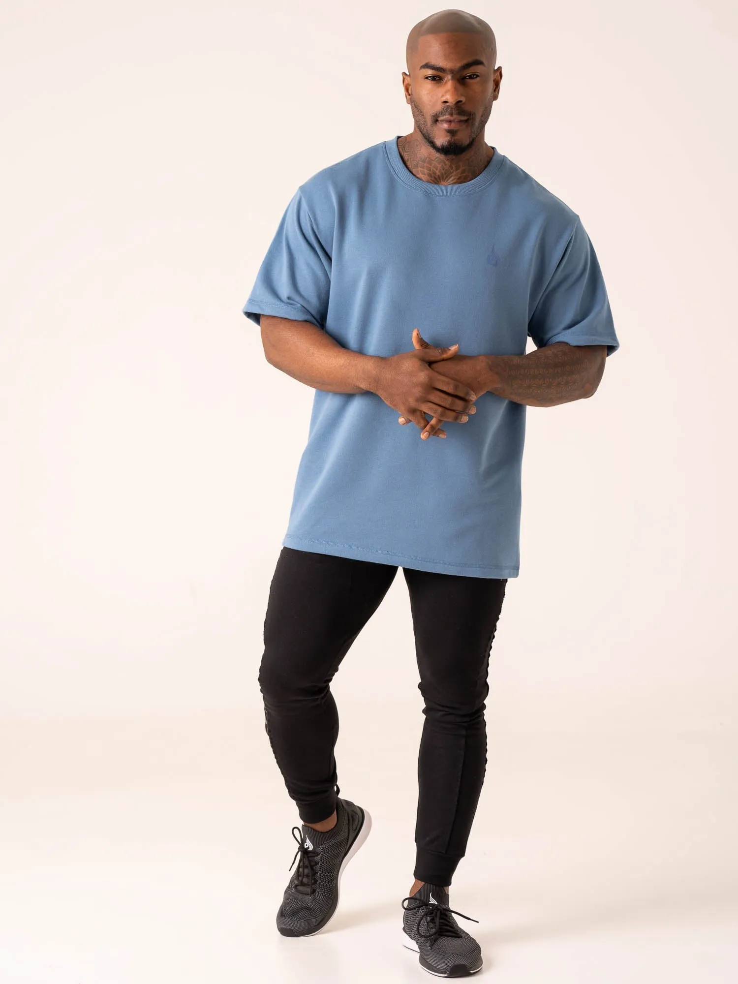 Throwback Oversized Fleece T-Shirt - Denim Blue