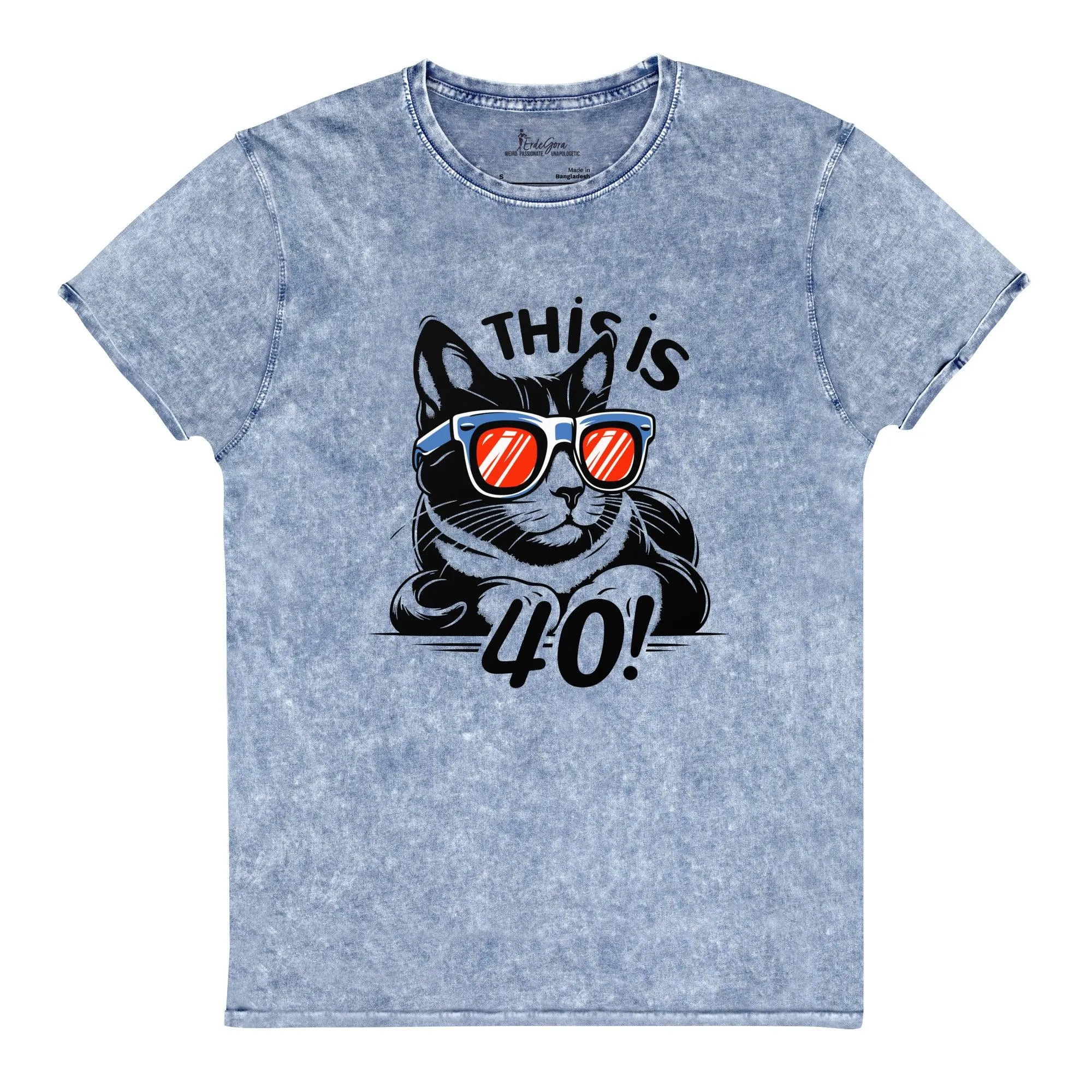 Unisex Denim T-Shirt This is 40! Cat with Glasses