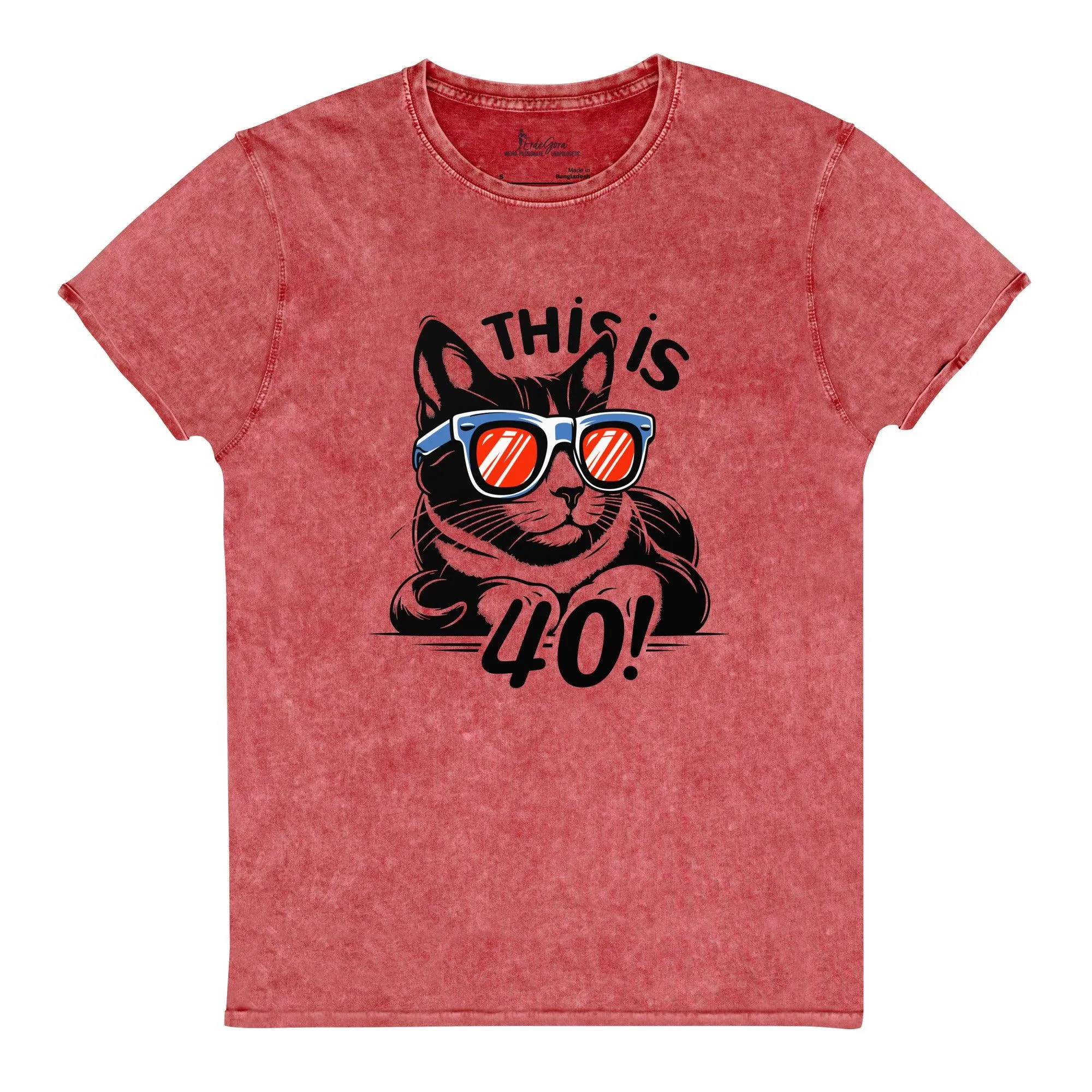 Unisex Denim T-Shirt This is 40! Cat with Glasses