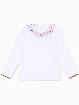 White Liliana Long Sleeve Girl Hand-Smocked Top