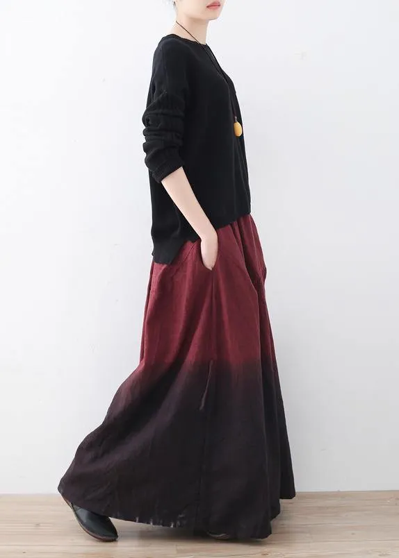 winter red new literary retro drawstring  loose wide leg skirt pants