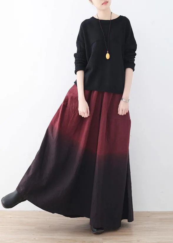 winter red new literary retro drawstring  loose wide leg skirt pants