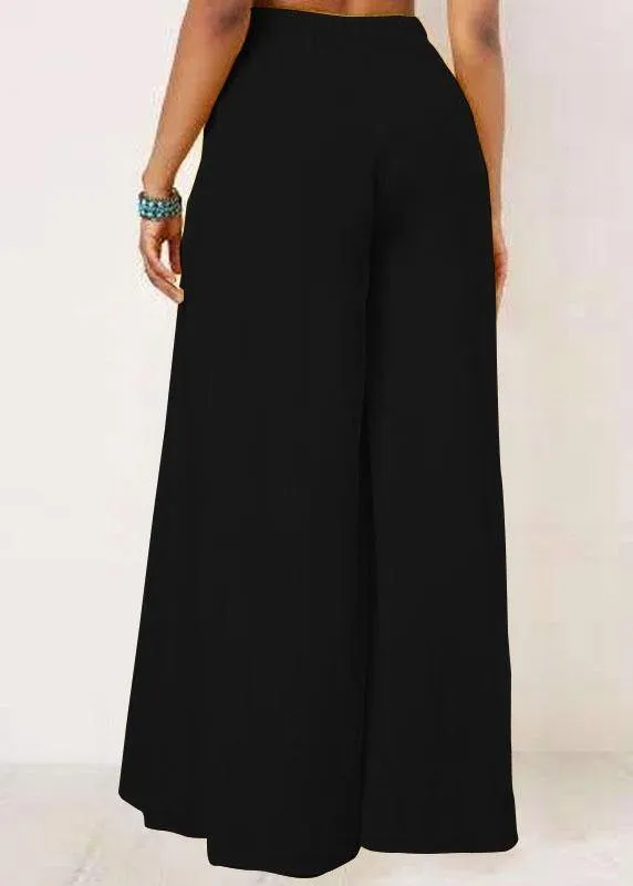 Women Solid Color Bowknot Pleated Loose Casual Wide Leg Pants