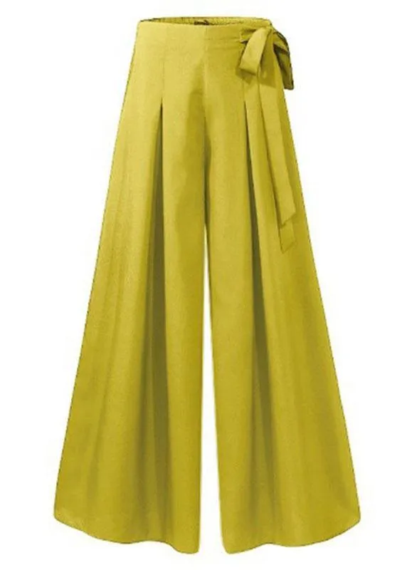 Women Solid Color Bowknot Pleated Loose Casual Wide Leg Pants