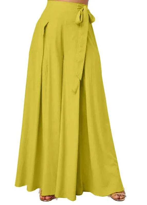 Women Solid Color Bowknot Pleated Loose Casual Wide Leg Pants